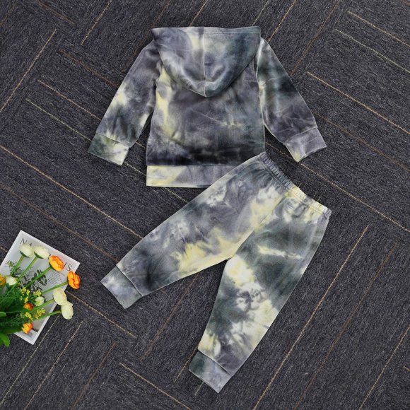 Tie Dye Boys Hooded Velour Sweat Suit Outfit Set - Picture 2 of 2